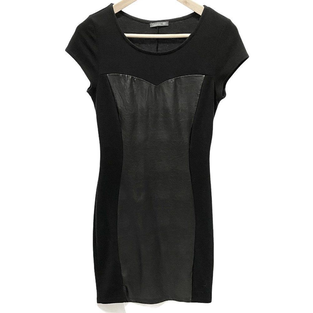 Soprano Black Faux Leather Short Sleeve Dress